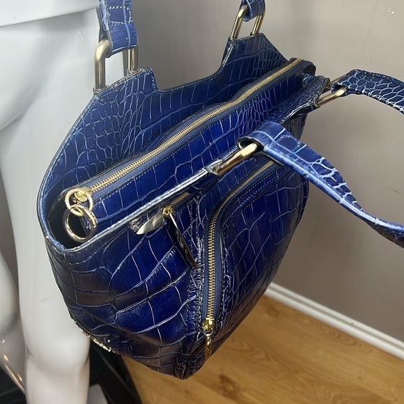 Maxx Navy Blue Croc Embossed Leather Tote Shoulder Bag Multiple Compartments - Picture 4 of 14